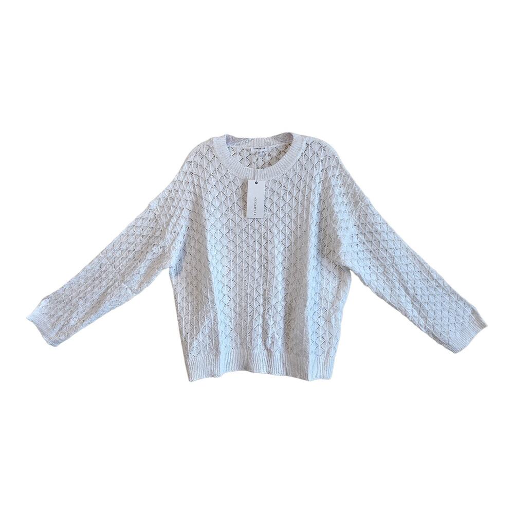 ANNIEWEAR Women's XL Sweater Pointelle Drop Shoulder White Oversized 50" NEW